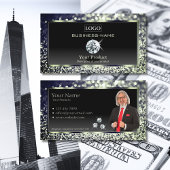 ラグジュアリーブラックブルーグリッターとロゴダイヤモンド写真 名刺