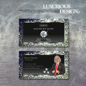 ラグジュアリーブラックブルーグリッターとロゴダイヤモンド写真 名刺