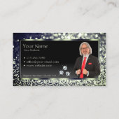 ラグジュアリーブラックブルーグリッターとロゴダイヤモンド写真 名刺 (裏面)