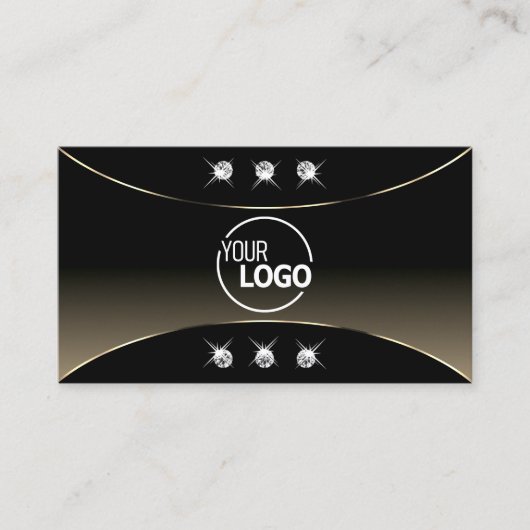 ラグジュアリーブラックホワイトゴールドデコールダイヤモンドとロゴ 名刺 (正面)