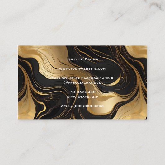 ラグジュアリーブラックマーブルアンドゴールドフォイル 名刺 (裏面)