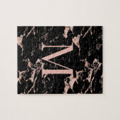 ラグジュアリーブラックマーブルバラゴールドフォイルモノグラム ジグソーパズル (横)