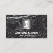 ラグジュアリーブラックマーブル | Chefアイコンメタリックバナー 名刺 (正面)