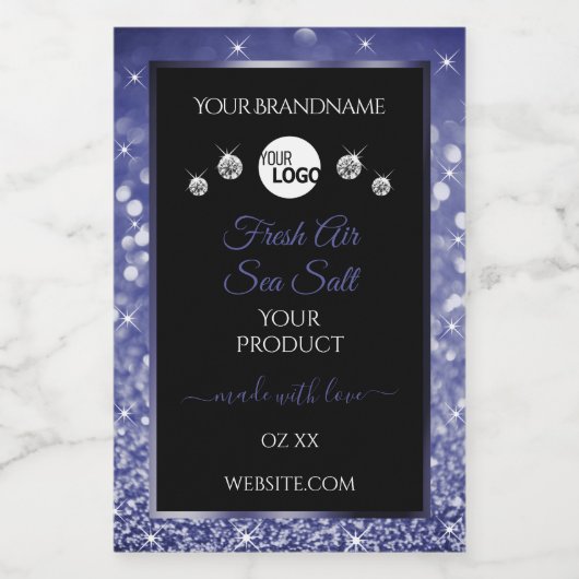 ラグジュアリーブラック王室のブルーグリッター製品ラベルロゴ フードラベル (シングルラベル)