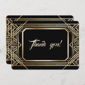 ラグジュアリーブラック素晴らし金ゴールド結婚ギャツビー サンキューカード (正面/裏面)