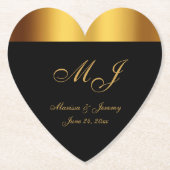 ラグジュアリーブラック縁ど金ゴールドモノグラム結婚ズ ペーパーコースター (正面)