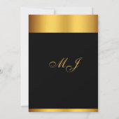 ラグジュアリーブラック縁ど金ゴールドモノグラム結婚ズ 招待状 (裏面)