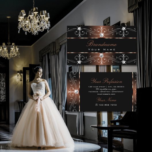 ラグジュアリーブラック華美ブラウン縁ど宝石オーナメント 名刺