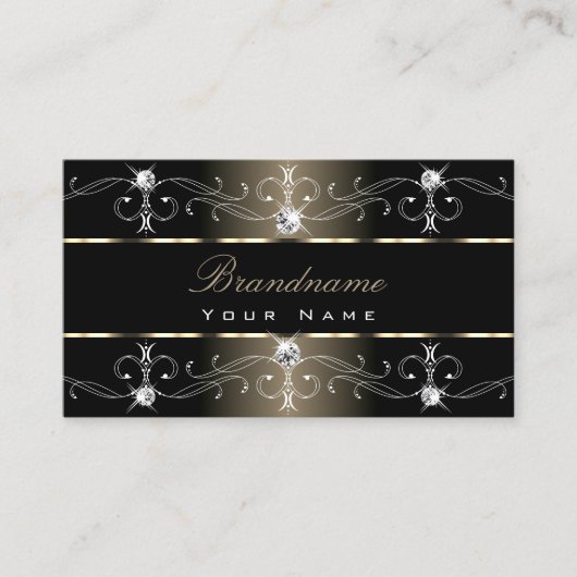 ラグジュアリーブラック華美ベージュジュエルオーナメント 名刺 (正面)