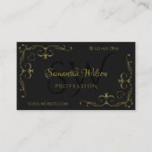 ラグジュアリーブラック華美金ゴールドコー縁どナーイニシャル 名刺 (正面)