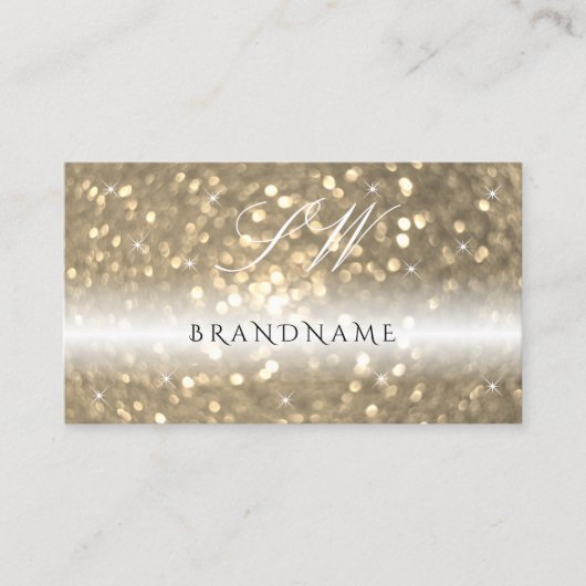 ラグジュアリーブラック金ゴールドきらめくグリッターイニシャル 名刺 (正面)