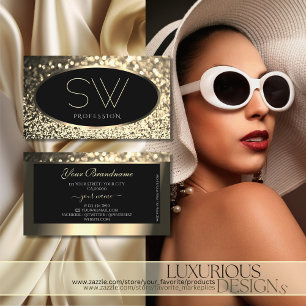 ラグジュアリーブラック金ゴールドきらめくグリッタースターズモノグラ 名刺