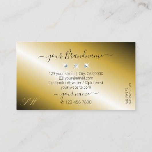 ラグジュアリーブラック金ゴールドきらめくダイヤモンドモノグラム 名刺 (裏面)