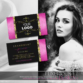 ラグジュアリーブラック金ゴールドとピンクグリッター追加ロゴ王室の 名刺