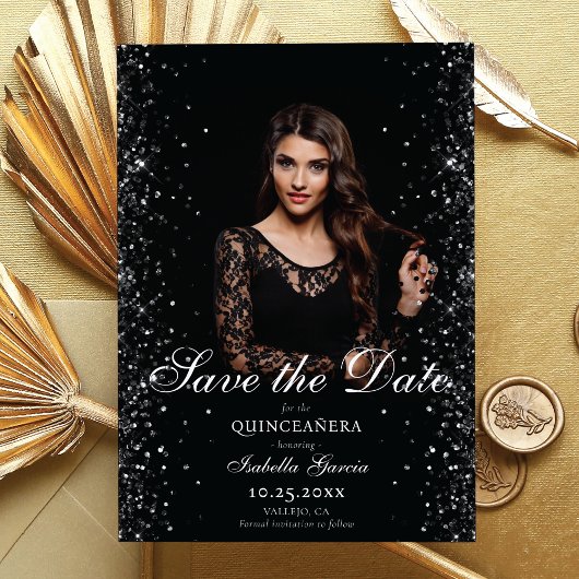 ラグジュアリーブラック金ゴールドクインセアニラ写真保存日時 案内状