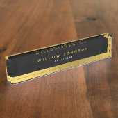 ラグジュアリーブラック金ゴールドクラスエグゼクティブビジネスギフト デスクネームプレート (側面)