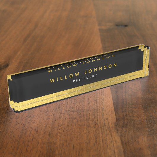 ラグジュアリーブラック金ゴールドクラスエグゼクティブビジネスギフト デスクネームプレート (側面)