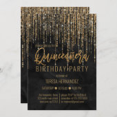 ラグジュアリーブラック金ゴールドグリッターパールマーブルキンセアニラ 招待状 (正面/裏面)