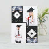 ラグジュアリーブラック金ゴールドグリッターフローラ卒業写真 案内状 (スタンド正面)