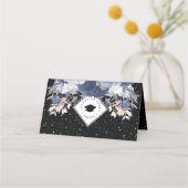 ラグジュアリーブラック金ゴールドグリッターフローラ卒業 プレイスカード (裏面)