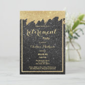 ラグジュアリーブラック金ゴールドグリッター退職パーティー 招待状 (スタンド正面)