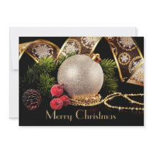 ラグジュアリーブラック金ゴールドシルバークラシッククリスマスカード