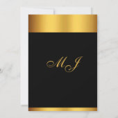 ラグジュアリーブラック金ゴールドスクリプトモノグラム婚約パーティ 招待状 (裏面)