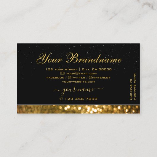 ラグジュアリーブラック金ゴールドスパークルスタイリッシュグリッターエレガント 名刺 (裏面)