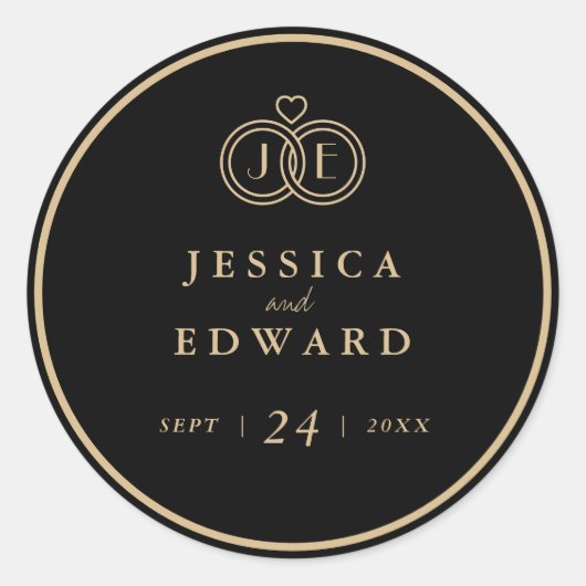 ラグジュアリーブラック金ゴールドタイリングや輪モノグラム結婚ズ ラウンドシール (正面)