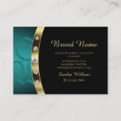 ラグジュアリーブラック金ゴールドティール（緑がかった色）とイニシャルとダイヤモンド 名刺 (裏面)