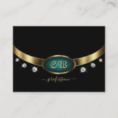 ラグジュアリーブラック金ゴールドティール（緑がかった色）とイニシャルとダイヤモンド 名刺 (正面)