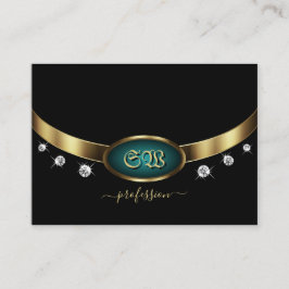 ラグジュアリーブラック金ゴールドティール（緑がかった色）とイニシャルとダイヤモンド 名刺