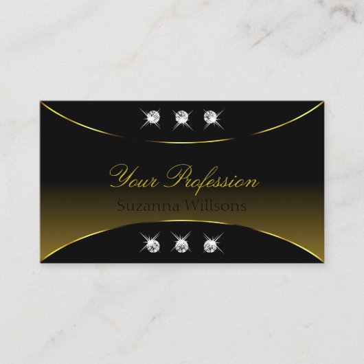 ラグジュアリーブラック金ゴールドデコきらめくールウィズダイヤモンド 名刺 (正面)