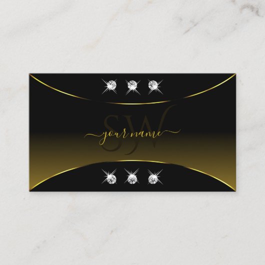 ラグジュアリーブラック金ゴールドデコールダイアモンズアンドモノグラムラックス 名刺 (正面)