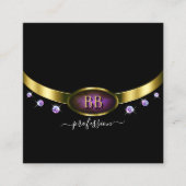 ラグジュアリーブラック金ゴールドパープルマーブルモノグラムダイヤモンド スクエア名刺 (正面)