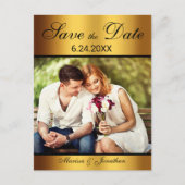 ラグジュアリーブラック金ゴールドフォトウェディング日付を保存 案内ポストカード (正面)