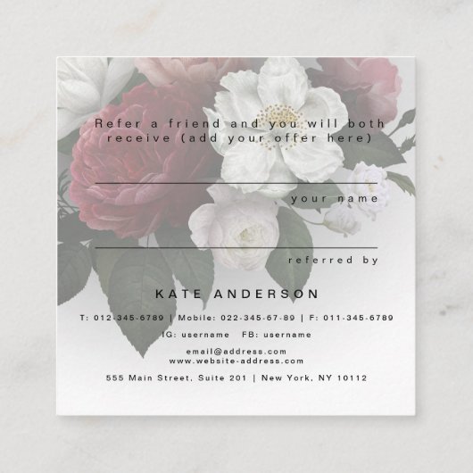 ラグジュアリーブラック金ゴールドフローラ共有ザラブレファレンス スクエア名刺 (裏面)