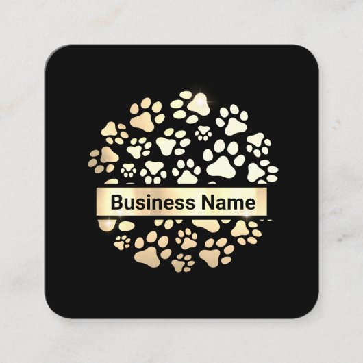 ラグジュアリーブラック金ゴールドペット用品店 スクエア名刺 (正面)