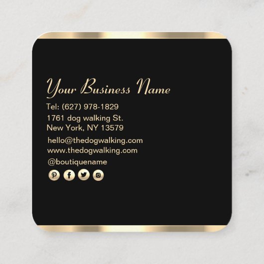 ラグジュアリーブラック金ゴールドペット用品店 スクエア名刺 (裏面)