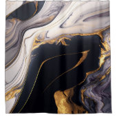 ラグジュアリーブラック金ゴールドホワイト抽象芸術大理石 シャワーカーテン (正面)