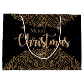 ラグジュアリーブラック金ゴールドマンダラエレガントメリークリスマス ラージペーパーバッグ (裏面)