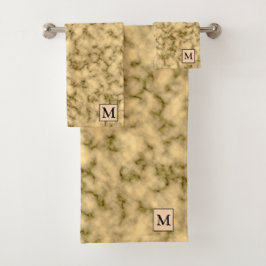 ラグジュアリーブラック金ゴールドマーブルモノグラムの バスタオルセット