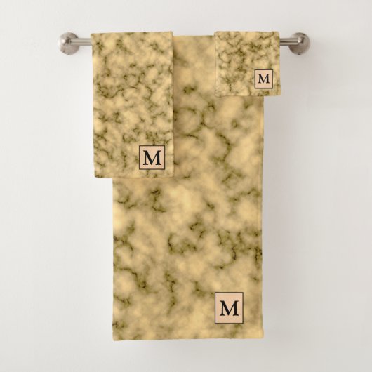 ラグジュアリーブラック金ゴールドマーブルモノグラムの バスタオルセット (インサイチュ)