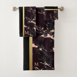 ラグジュアリーブラック金ゴールドマーブルモノグラムの バスタオルセット