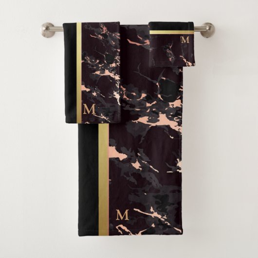 ラグジュアリーブラック金ゴールドマーブルモノグラムの バスタオルセット (インサイチュ)