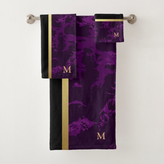 ラグジュアリーブラック金ゴールドマーブルモノグラムの バスタオルセット (インサイチュ)