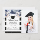 ラグジュアリーブラック金ゴールド卒業写真サンキューカード 招待状 (正面)