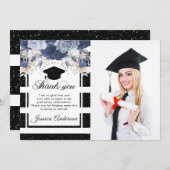 ラグジュアリーブラック金ゴールド卒業写真サンキューカード 招待状 (正面/裏面)