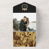 ラグジュアリーブラック金ゴールド大理石モノグラムウェディング招待 オールインワン招待状 (外側)