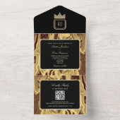 ラグジュアリーブラック金ゴールド大理石モノグラムウェディング招待 オールインワン招待状 (内側)
